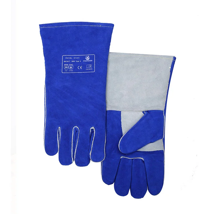 Guanti per saldatura a bastoncino resistenti blu e grigi